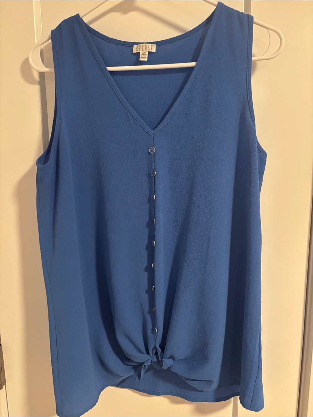Spense Royal Blue V-Neck Button Front Tie-Hem Sleeveless Tank